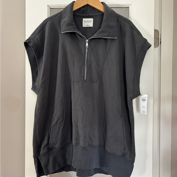 Abercrombie & Fitch Oversized Sweatshirt Half-Zip Tunic Vest Gray Size XL - Picture 4 of 8